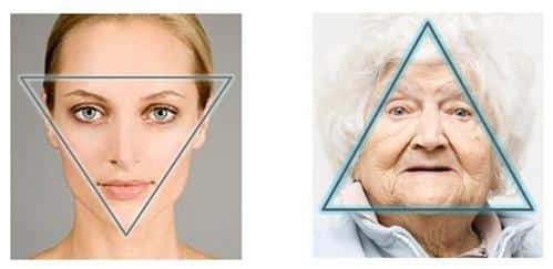 Facial Aging Comparison With Inverted Triangle On Youthful And Older Faces