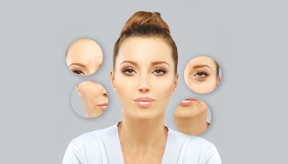 Jeuveau cosmetic treatment before and after results on forehead, eyes, and chin areas highlighting anti-wrinkle benefits.