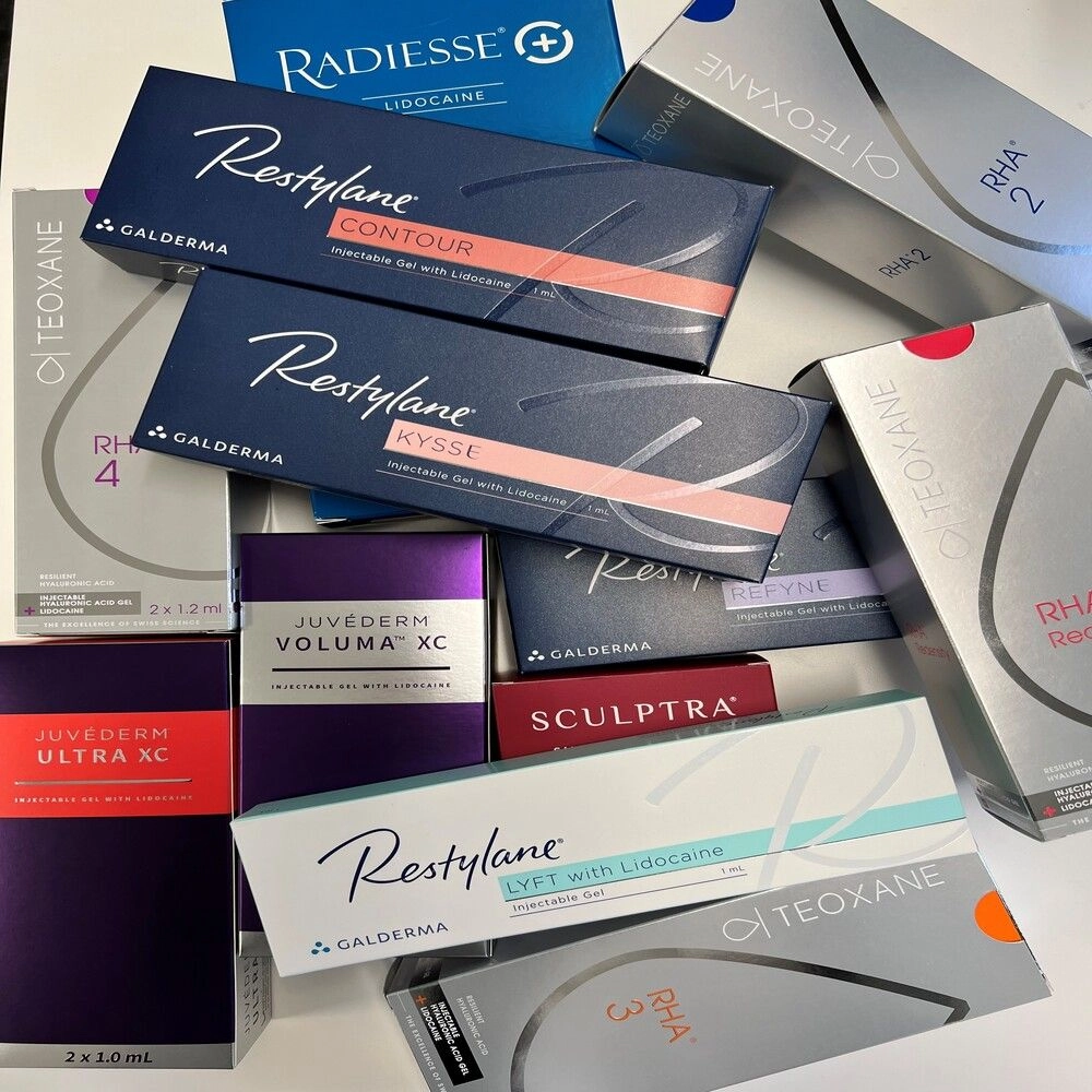 Variety Of Dermal Filler Products Including Restylane, Juvederm, And Teoxane Rha.