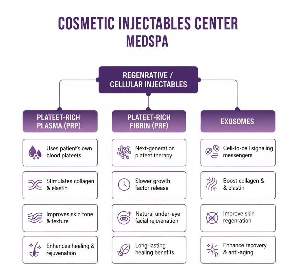 Platelet-Rich Plasma (PRP), Platelet-Rich Fibrin (PRF), and Exosomes: Scientific Advances in Regenerative Injectables