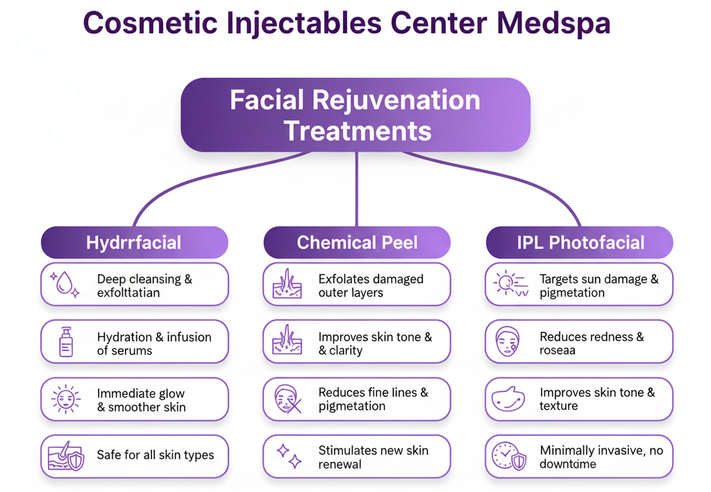 
Hydrafacial, Chemical peel, IPL Photofacial benefits
